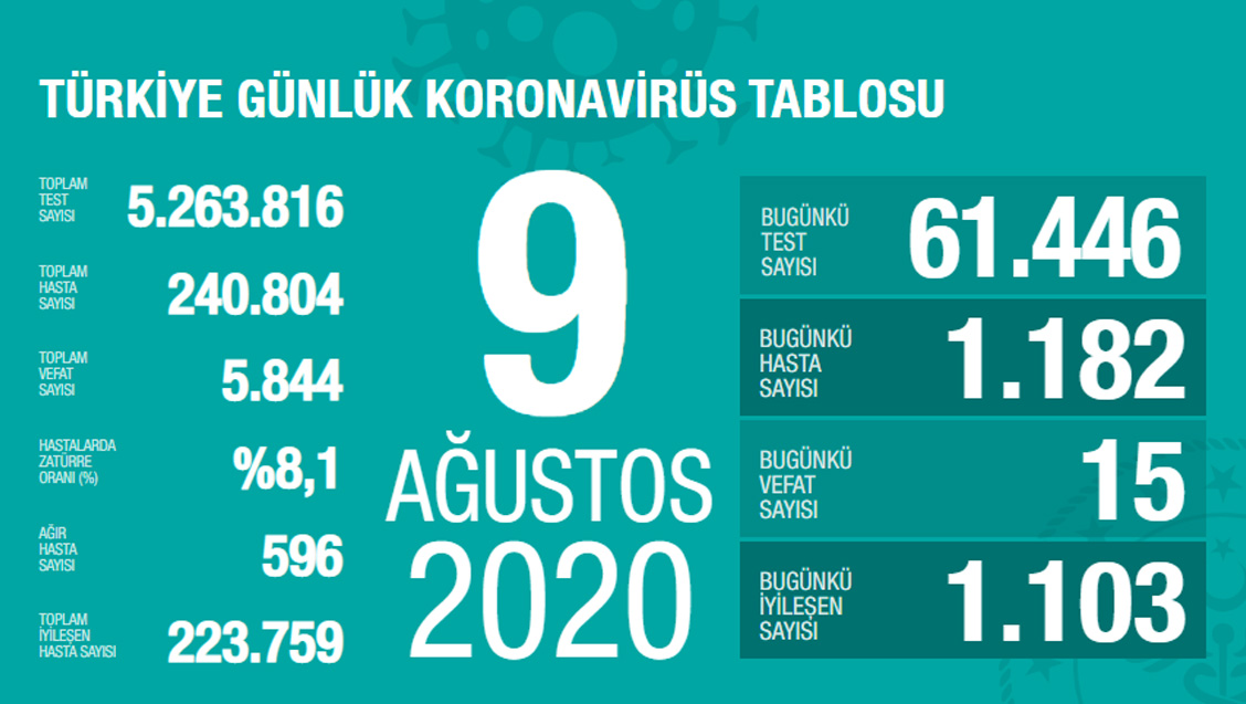 Sağlık Bakanlığı Türkiye'de Tespit Edilen Koronavirüs Olgu Sayısının 240.804'e Yükseldiğini Açıkladı