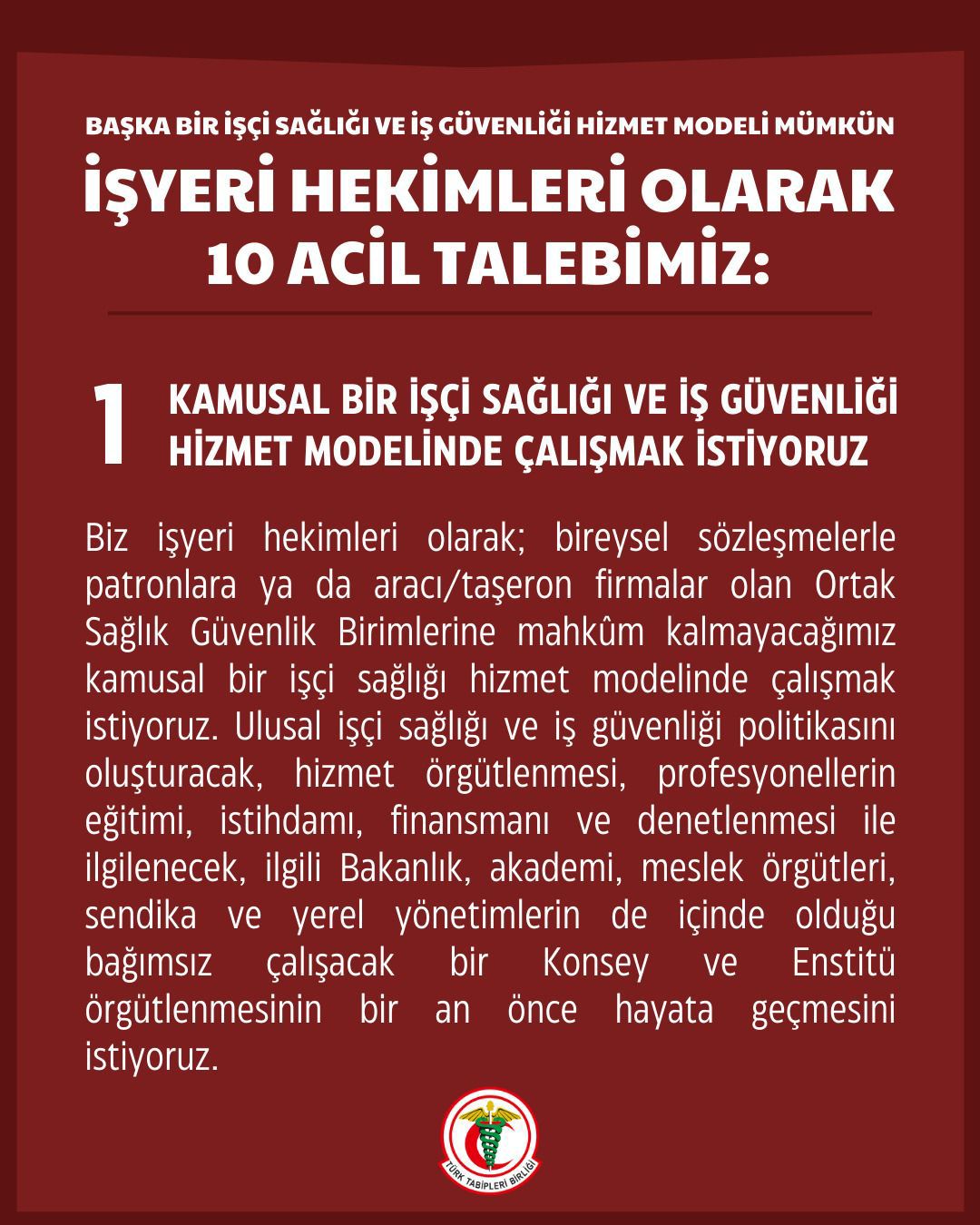 İşyeri Hekimleri Olarak 10 Acil Talebimiz