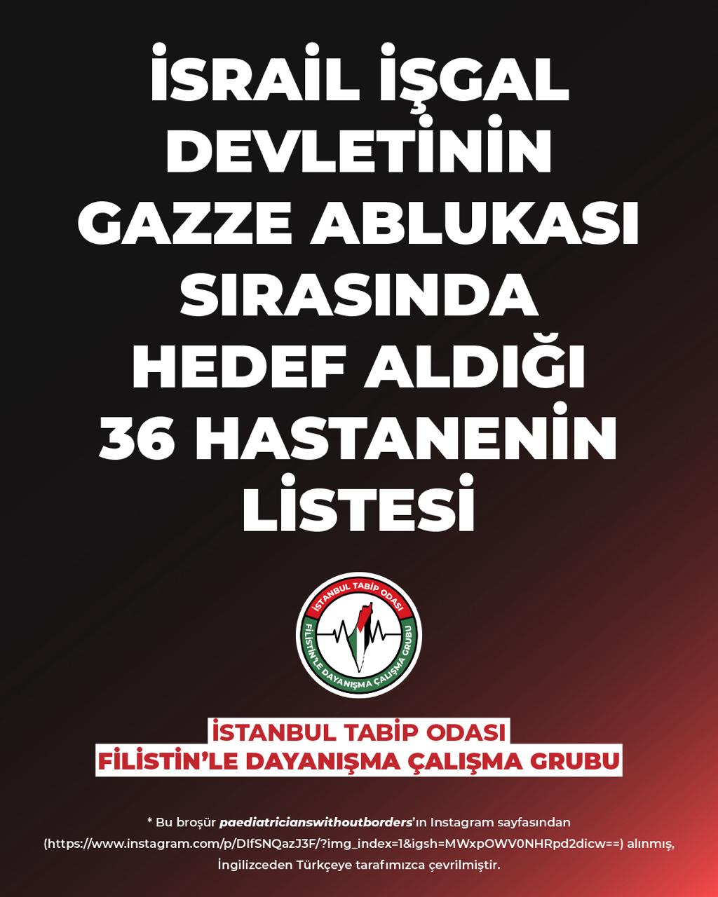 İsrail İşgal Devletinin Gazze Ablukası Sırasında Hedef Aldığı 36 Hastanenin Listesi